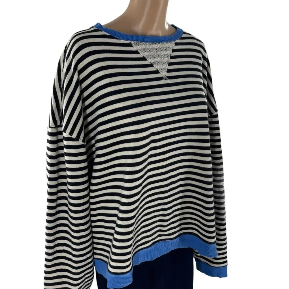 Free People We The Free Black Classic Striped Contrast Crew Sweatshirt